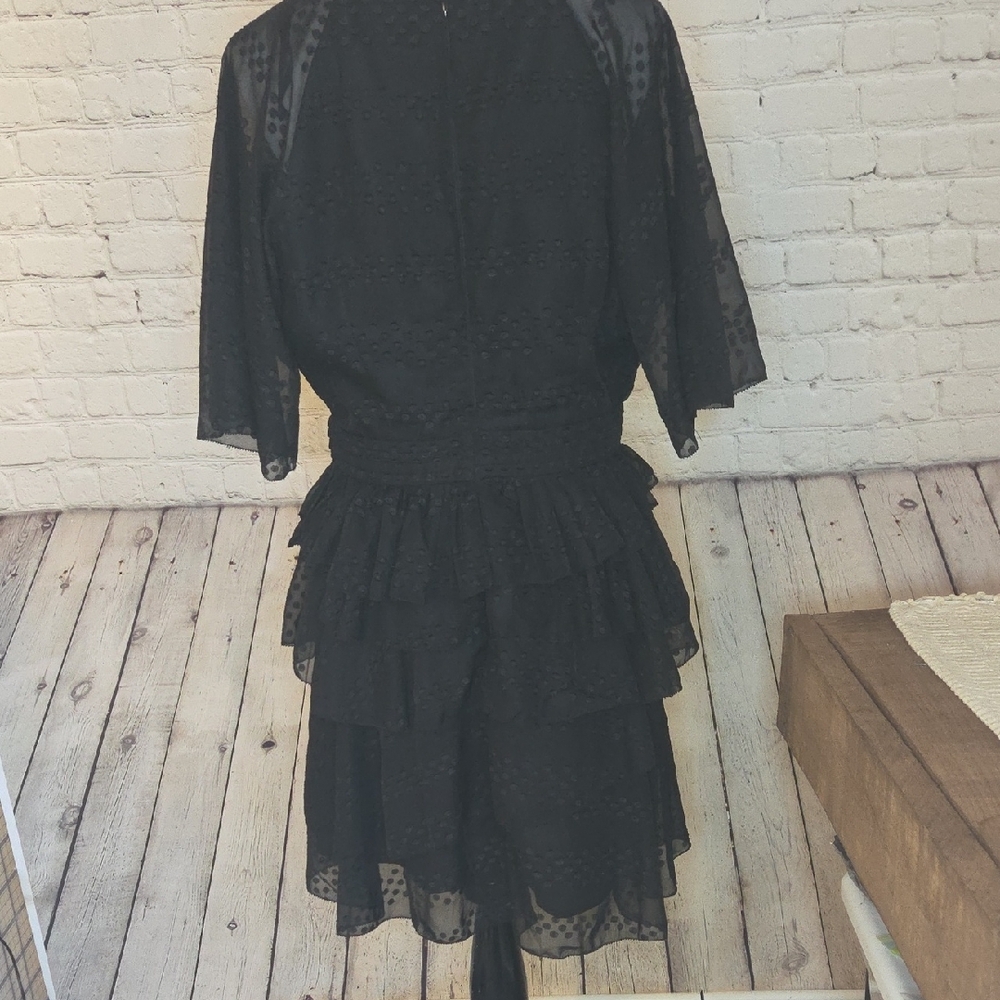 Black Ruffle V-Neck Mini Dress - Picture 4 of 10
